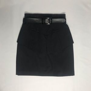 Black Belted Mini Skirt, High-waisted plus Peplum